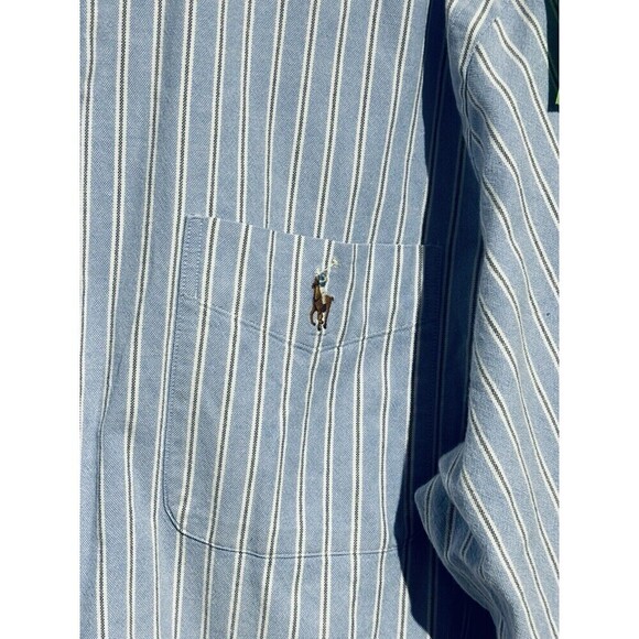 Ralph Lauren Oxford Shirt Men’s XXL Blue White Striped Long Sleeve Button SLIM - Picture 3 of 4